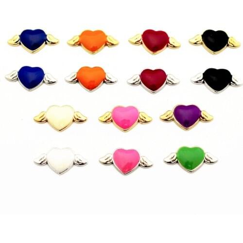 20Pcs/Lot Mixed Color Heart Wing Floating Charms Hand-made DIY for Glass Lockets