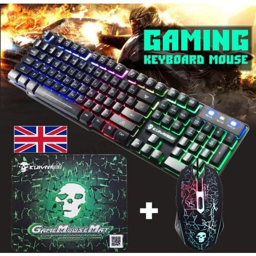 3pcs/set Rainbow LED Backlit Multimedia Ergonomic USB Wired Gaming Keyboard + Wired Mouse +Mouse Pad for PC Laptop Computer User
