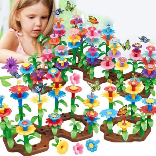 38/75/148/222 pcs/set DIY Educational Flower Arrangement Toys Creative Colorful Interconnecting Blocks Building Garden Game for