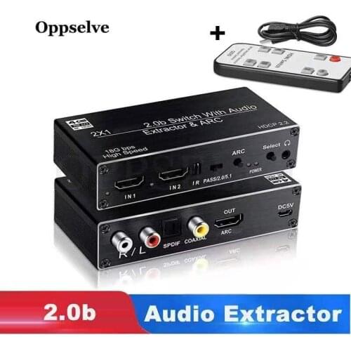4K@60HZ 2x1 HDMI-compatible 2.0b Switcher Audio Extractor Support HDR Apple TV4 PS4 Receiver Audio Splitter With ARC& IR Control
