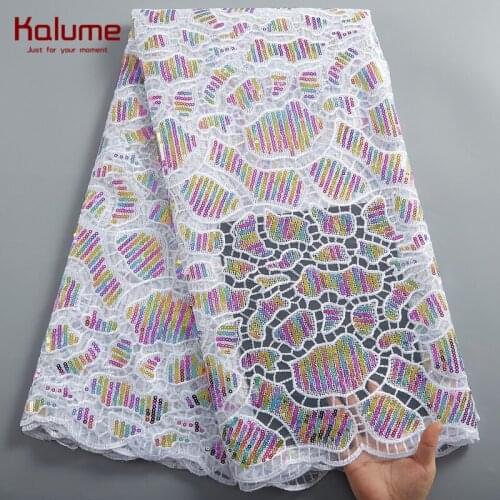 Kalume African Lace Fabric Beautiful French Mesh Lace Fabric Sequins Nigerian Lace Fabrics For Wedding Party Dresses F2397