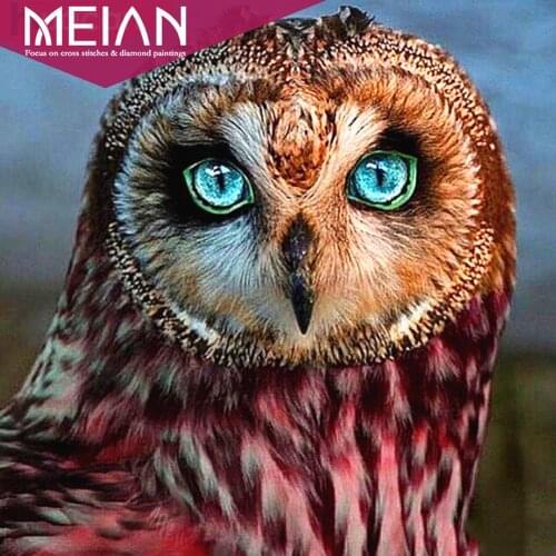 Meian Animal Diamond Embroidery Diamond Painting Owl Full Square/Round Drill 5d DIY Diamond Mosaic Animal Picture Of Rhinestone