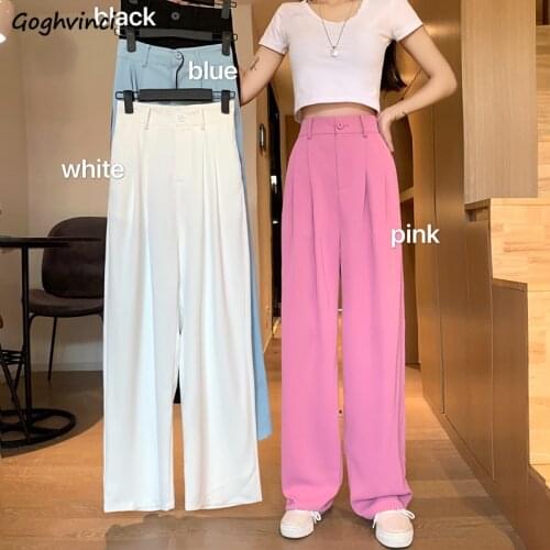 Casual Pants Women High-waist Mopping Loose Solid Color Elegant Korean Style All-match Streetwear Chic Button Trendy Students