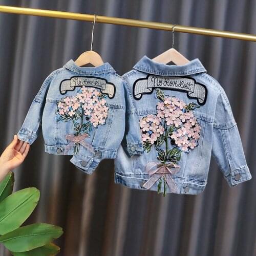 Family matching outfit Girls Denim Jackets outerwear coats Fashion mother & daughter Flower Ripped Jeans Coats Family Look Coat
