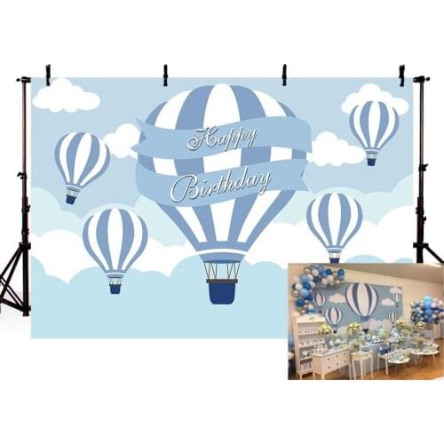 Photo Background Photophone Hot Air Balloon Backdrop Ribbon Cloud Cartoon Blue Sky Birthday Party Children Photography