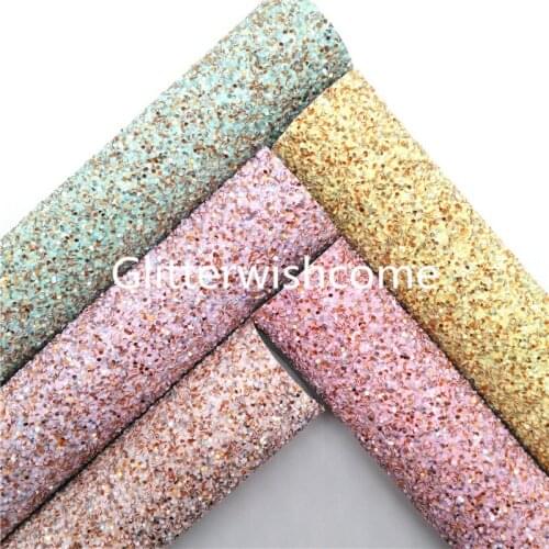 Glitterwishcome Pastel Colors Gold Chunky Glitter Leather Fabric Sheets Felt Backing Synthetic Leather Bow DIY 21X29CM GM1032B
