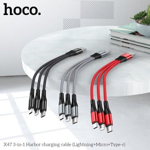 HOCO X47 3 in1 USB Cable for iPhone 11 Pro X XS max XR Fast Charger Cable 3 in 1 Micro USB Type C Cable for Samsung Galaxy S10 S