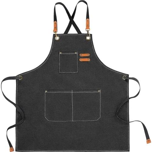 Canvas Kitchen Apron for Men Women Chef Cooking Apron Cross Back 3 Pockets