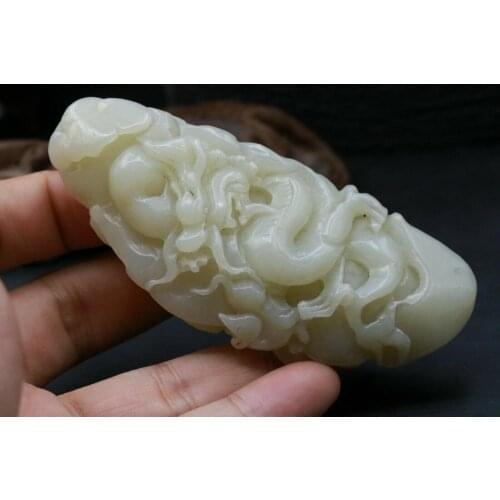 Big Treasure Chinese Vintage Hetian Jade Swaying Dragon ruyi&RAT Totem Pendant Carving Timestown 20201126A
