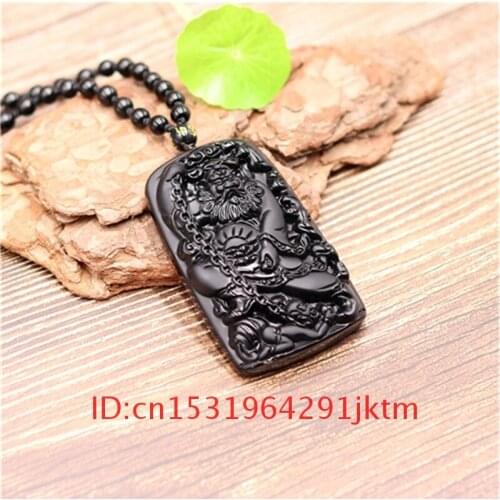Chinese Jade Beads Natural Fashion Obsidian Pendant Black for Charm Women Gifts Amulet Necklace Jewelry Zhongkui
