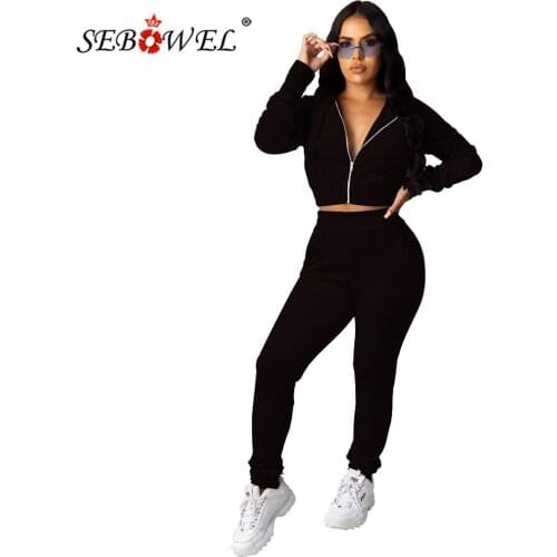 SEBOWEL Women 2 Piece Outfits Velour Tracksuit for Women Autumn Spring Cropped Zip Up Hoodie Jogging Sweatsuit Workout Sets