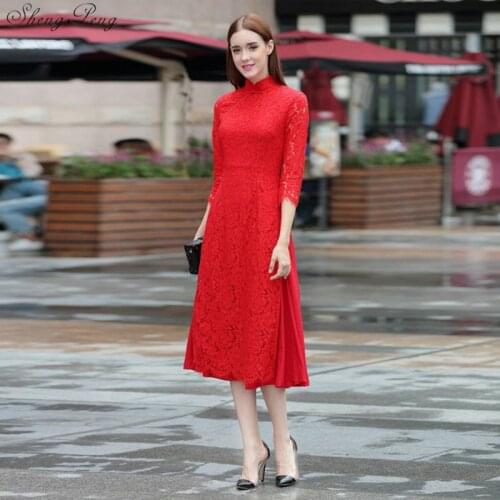 Lace Vietnamese ao dai traditional Clothing qipao long Chinese cheongsam dress robe chinoise modern cheongsam V1373