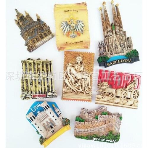 Lyon, France, Denmark, Madrid, Turkey, Beijing, Great Wall, Jesus Salem, Spain, Germany, tourist attractions, fridge magnets