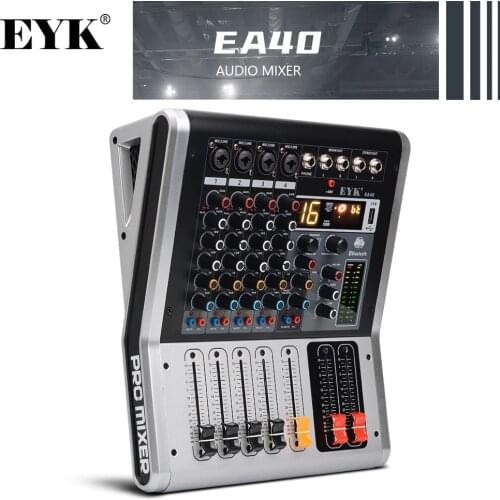 EYK EA40 4 Channels Mixing Console with Mute and PFL Switch Bluetooth Record 3BAND 16 DSP effect USB Professional Audio Mixer DJ