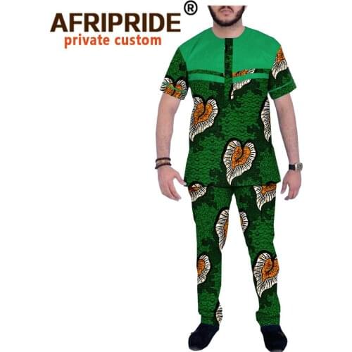 Men Tracksuit African Print Clothing Crop Top and Match Print Pants 2 Piece Set Ankara Blouse Shirts Plus Size Casual A2016023