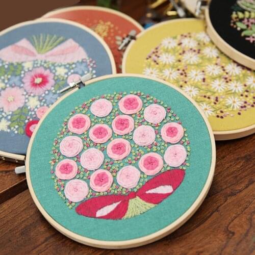 Japanese Style DIY Embroidery Floral Pattern Handcraft Needlework Cross Stitch Kit Cotton Painting Embroidery Hoop Home Decor