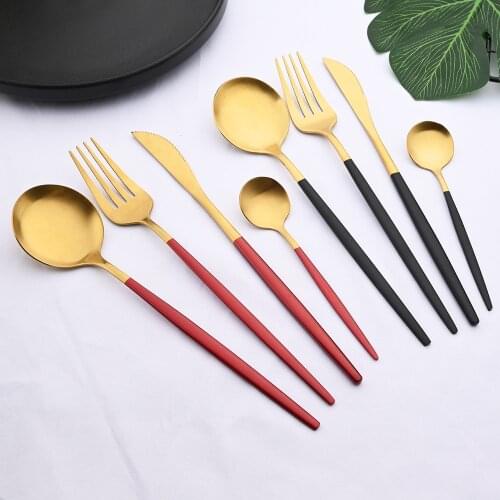 24Pcs Gold Matte Cutlery Set Stainless Steel Dinnerware Set Knife Fork Spoon Dinner Set Kitchen Flatware Tableware Set For Home