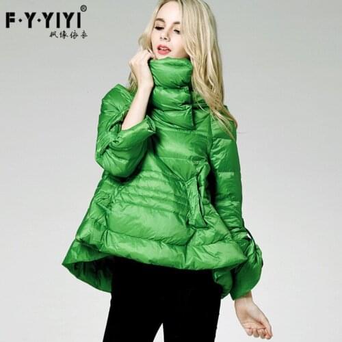 2021 new down jacket womens winter fashion white duck down A-shaped large size light and warm high-neck down jacket