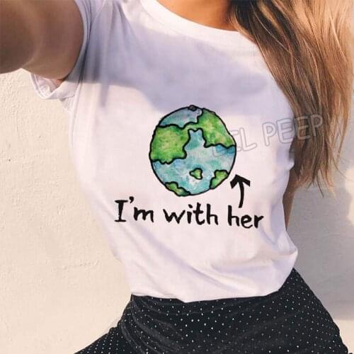 New Arrival 90s Harajuku Aesthetics Tshirt Camiseta Mujer Im with Her Mother Earth Day Graphic Tees Women 100% Cotton Punk Tops