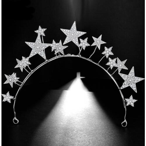 Luxury Sparkly Crystal Star Tiaras Crowns Hair Hoop Silver Plated Bride Headdress Rhinestone Hairbands Wedding Hair Accessories