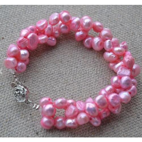 Wholesale Pearl Jewelry, 7 inches Pink Color Genuine Freshwater Pearl Bracelet,6-7mm Twisted, Wedding Bridesmaids Gift Bracelet