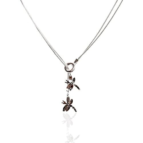 925 Sterling Silver Two Dragonfly Pendant Necklace For Women Snake Chain Necklace Wedding Engagement Jewelry