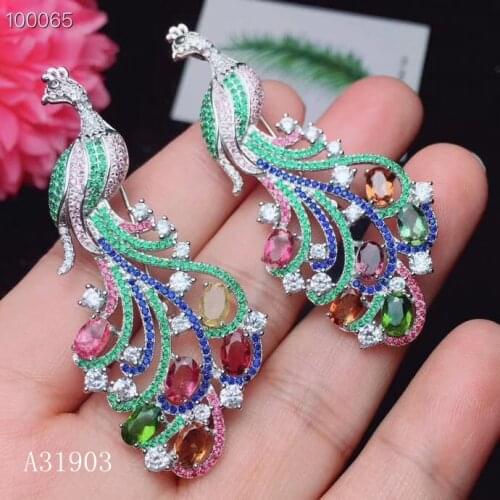 KJJEAXCMY boutique jewelry 925 silver inlaid natural tourmaline ladies necklace pendant dual-use support detection