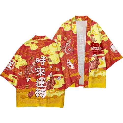 Couple Cartoon Printed Japanese Traditional Clothing Kimono Pants Men Retro Yukata Fashion Tang Suit Harajuku Hanfu Jacket