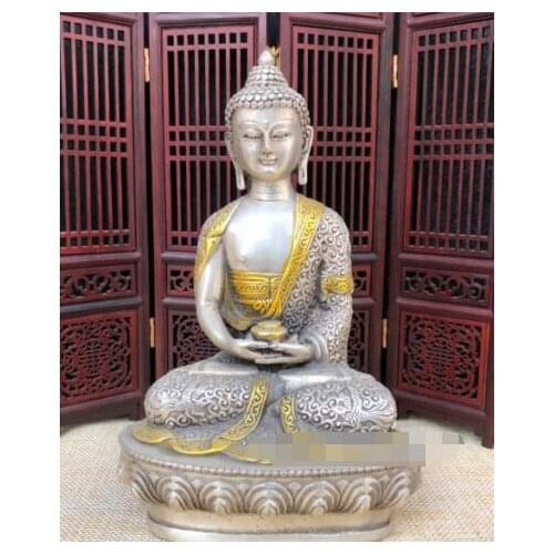 Tibetan Buddhism Pure copper Tibetan silver Handmade Buddha statue of Shakyamuni