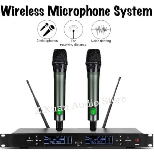 UHF 2 Channel Stage Performance Conference Wireless Microphone System Handheld Headset Lavalier Gooseneck Mic System for Party