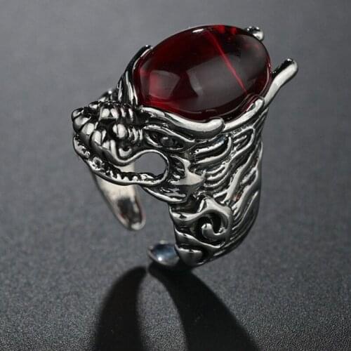 Unique Elegant Gem Adjustable Blue Color Stone Rose Rings Vintage Evil Dragon Ring Jewelry Mens Best Gift