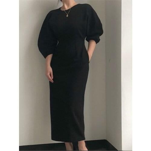 Spring Autumn Elegant Ladies Office Dress Fashion Solid Color Dress Women Slim Midi Summer Dress