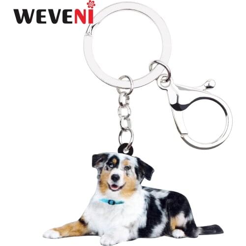 WEVENI Acrylic Australian Shepherd Dog Key Chain Keychain Holder Animal Pet Jewelry For Women Girls Gift Bag Car Charms Pendant