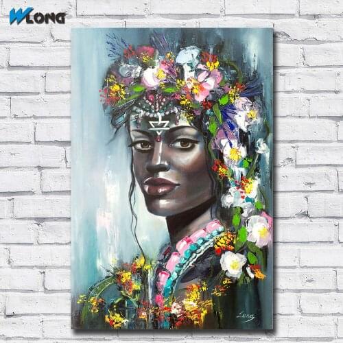 WLONG Colors Girl With Flowers Painting Colorful Canvas Wall Pictures for Living Room Office Bedroom Modern Canvas Oil Painting