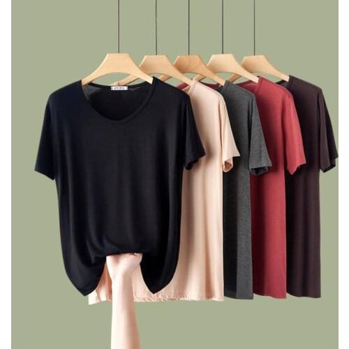 Womens T-shirt Summer Plus Size Tee Basic Shirts Women Solid V Neck Short Sleeve Long Casual Big Size Female Tops Femme 12 Colo