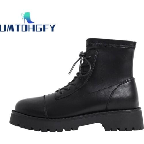 Genuel Leather Rock Shoes Ankle Woman Boots Mid-Calf Booties Women Luxury Designer Boots Low Heels booties Round Toe Short Mid