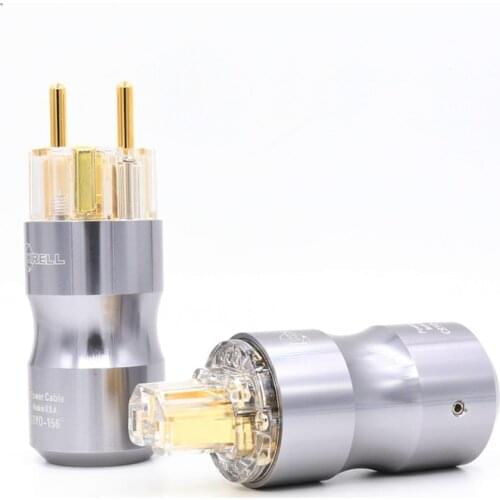 1 pair Hifi audio 24K Gold plated Transparent EU Schuko power plug Audio power plug HIFI Power supply socket