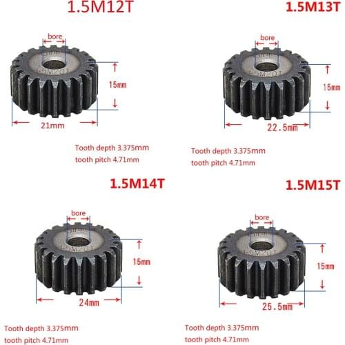 1PCS 45# Steel 1.5 Modulus 12T-27T Spur Gear Pinion/Metal Gear 12 Teeth - 27 Teeth Thickness 15mm