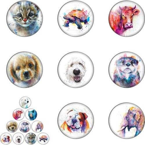 Watercolor Sea Turtle Dog Animals 10pcs 12mm/14mm/16mm/18mm/20mm/25mm Round Photo Glass Cabochon Demo Flat Back Making Findings
