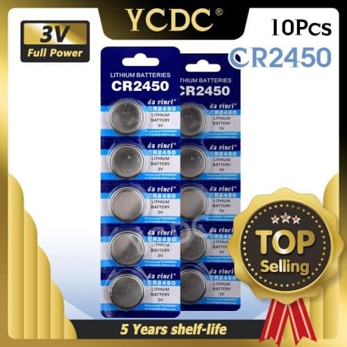 YCDC 10pcs 3V KCR2450 BR2450 LM2450 CR2450 Watch Button Coin Cell Lithium Battery Replacement cr2450 Cr2450 Disposable Batteries