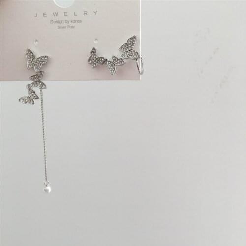 2020 South Korea New Asymmetric Exquisite Butterfly Earrings Long Temperament Personality All-around Earrings Female Jewelry