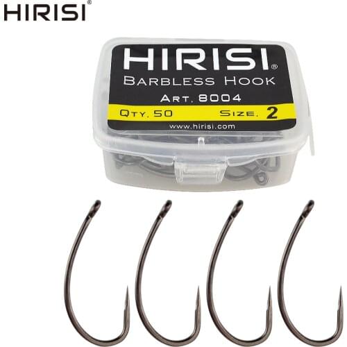 50pcs Carp Fishing Hook Coating Barbless Non-barb Fishhooks High Carbon Steel 8004
