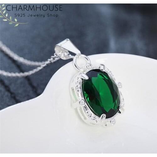 925 Solid Silver Necklaces For Women Collier Femme Green Zircon Pendant & Necklace Chains Fashion Jewelry Bijoux Birthday Gifts
