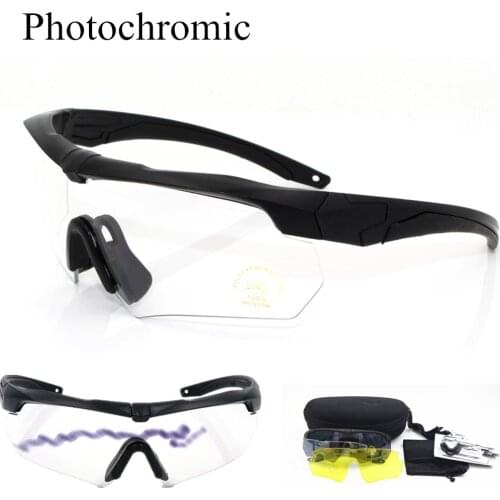 Auto Photochromic Military Goggles 3 lens Sunglasses Bullet-proof Army tactical Glasses shooting Eyewear Discoloration