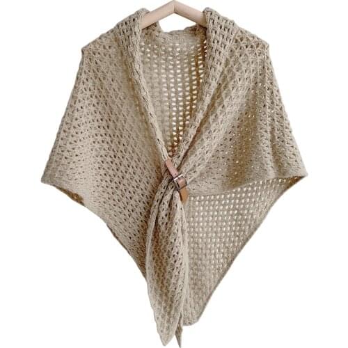 Design Brand Winter Women Triangle Scarf Solid Knitted Triangular Poncho Cape Large Shawl Wraps Belt-Fasten Pashmina Shrugs Szal