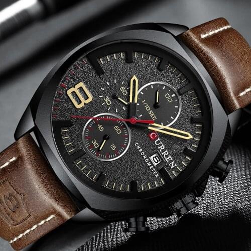 CURREN Chronograph Fashion Mens Watches Luxury Leather Business Quartz Watch Men Military Sport Wrist Watch Relogio Masculino