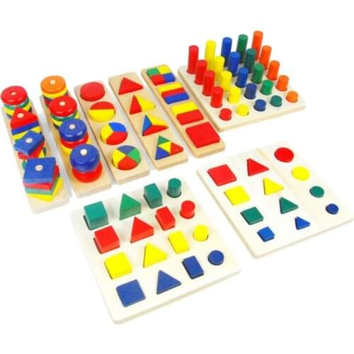 Kids Building Blocks Set Geometric Shape Matching Learning Classic Educational Wooden Toy Y4QA