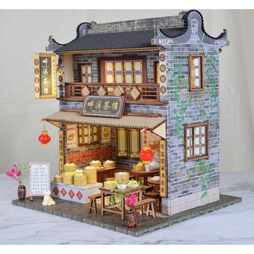 DIY Doll House Furniture Miniature Dollhouse Kit Chinese Style Teahouse Wooden Model Kids Toys Birthday Gift Christmas Goods