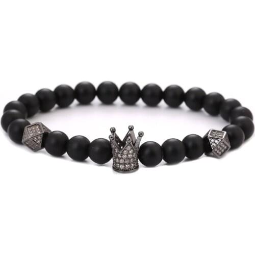 HYHONEY 2019 New Trendy Imperial CZ Crown Charms Bracelet Men Stone Beads For Men Jewelry Christmas gifts pulseras