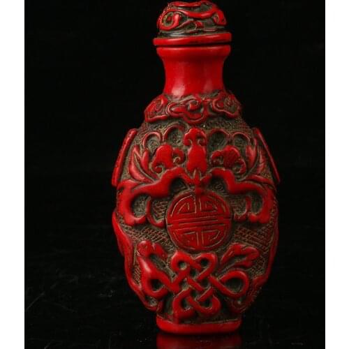 EXQUISITE CHINA RED CORAL RESIN HAND CARVED PATTERN SNUFF BOTTLE